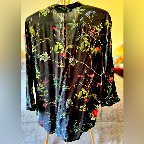 Zara Women Black Floral 3/4 Sleeve Blouse, Size Small - Picture 8 of 9
